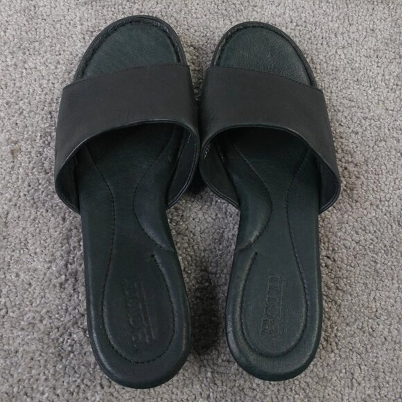 Born Sandals Womens Size 9 Shoes Slip On Black Soft Leather Wedge Open Toe - Picture 5 of 8